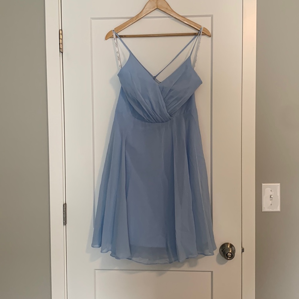 Ice Blue Spaghetti Strap V-neck Dress